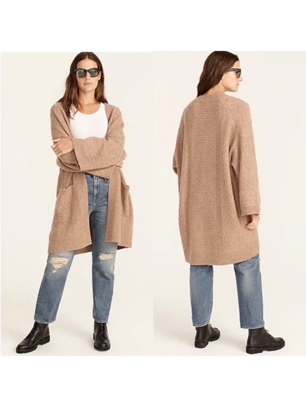 J. Crew XS/S Merino Wool Alpaca Blend Camel Cable Knit Long Cardigan